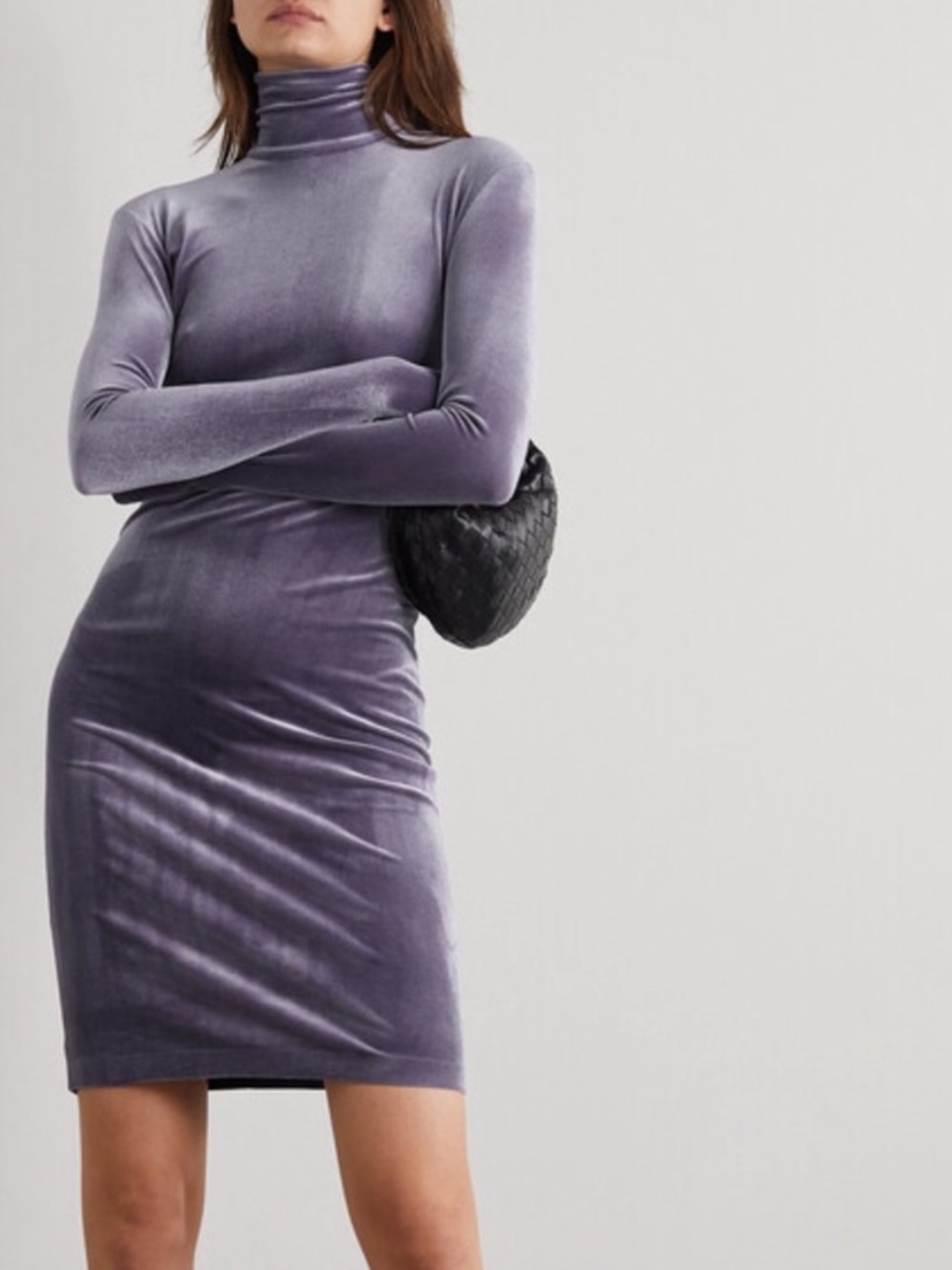 Norma Kamali Purple Metallic Velvet Turtleneck Dress